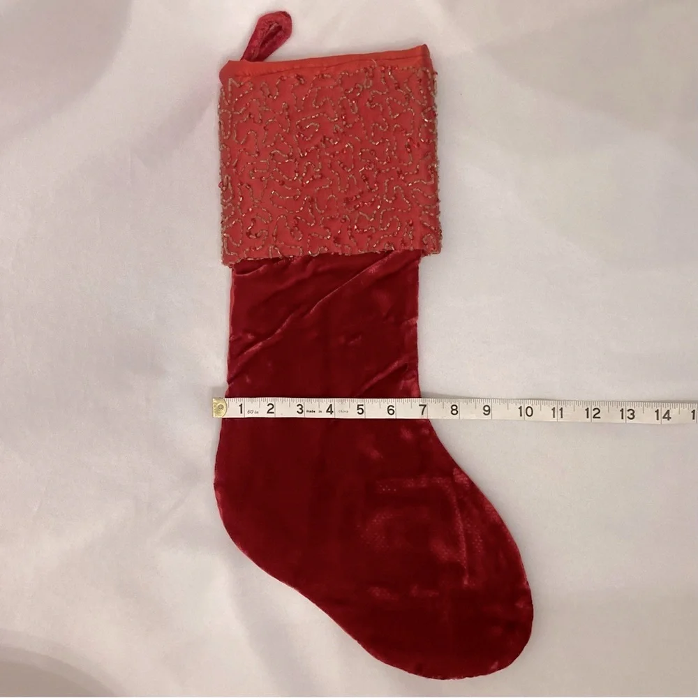 ⭐️ Target Red Velvet And Gold Beaded Christmas Stocking